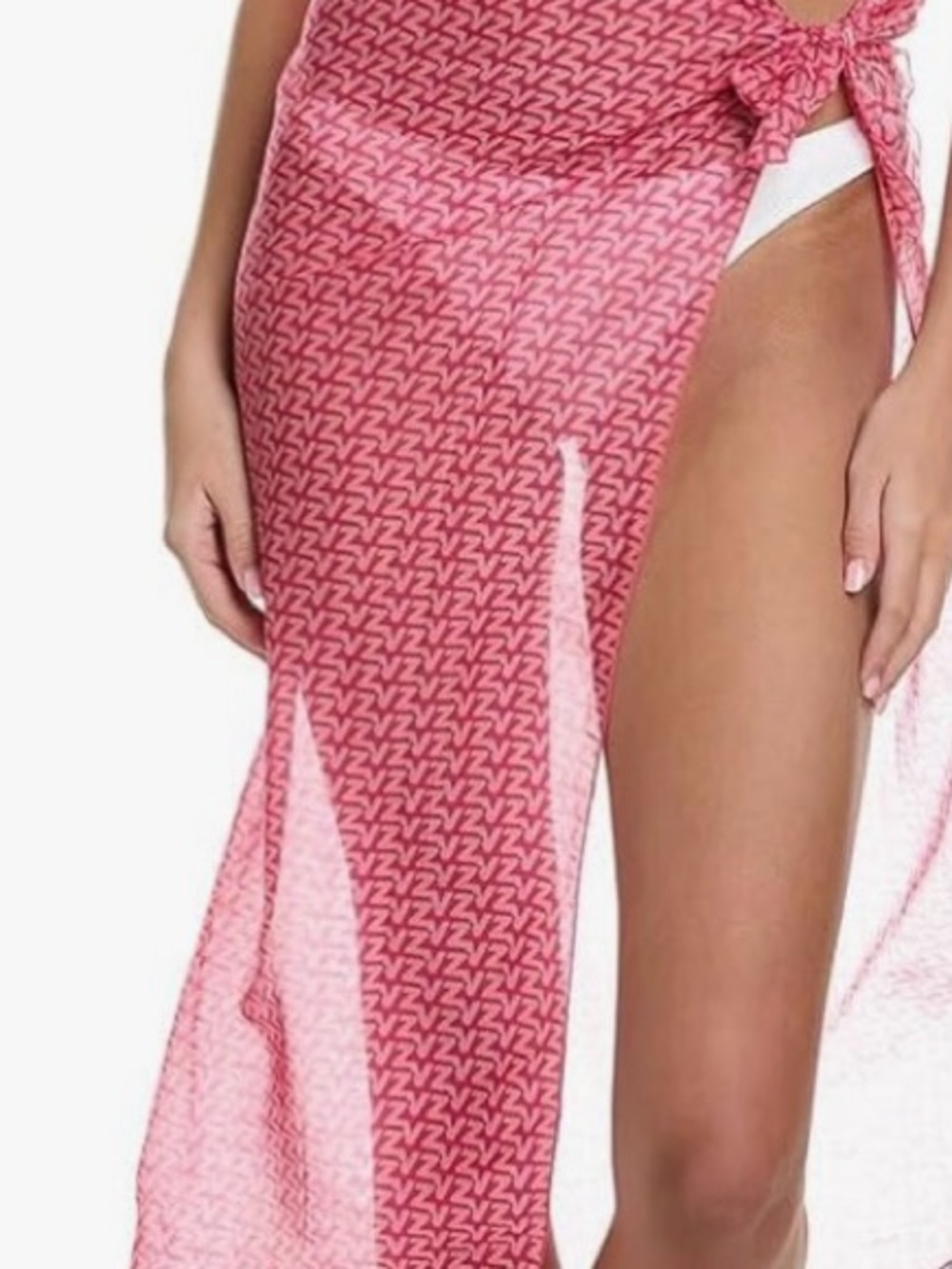 Zadig & Voltaire Pink Logo Sheer Tie-Side Swim Sarong